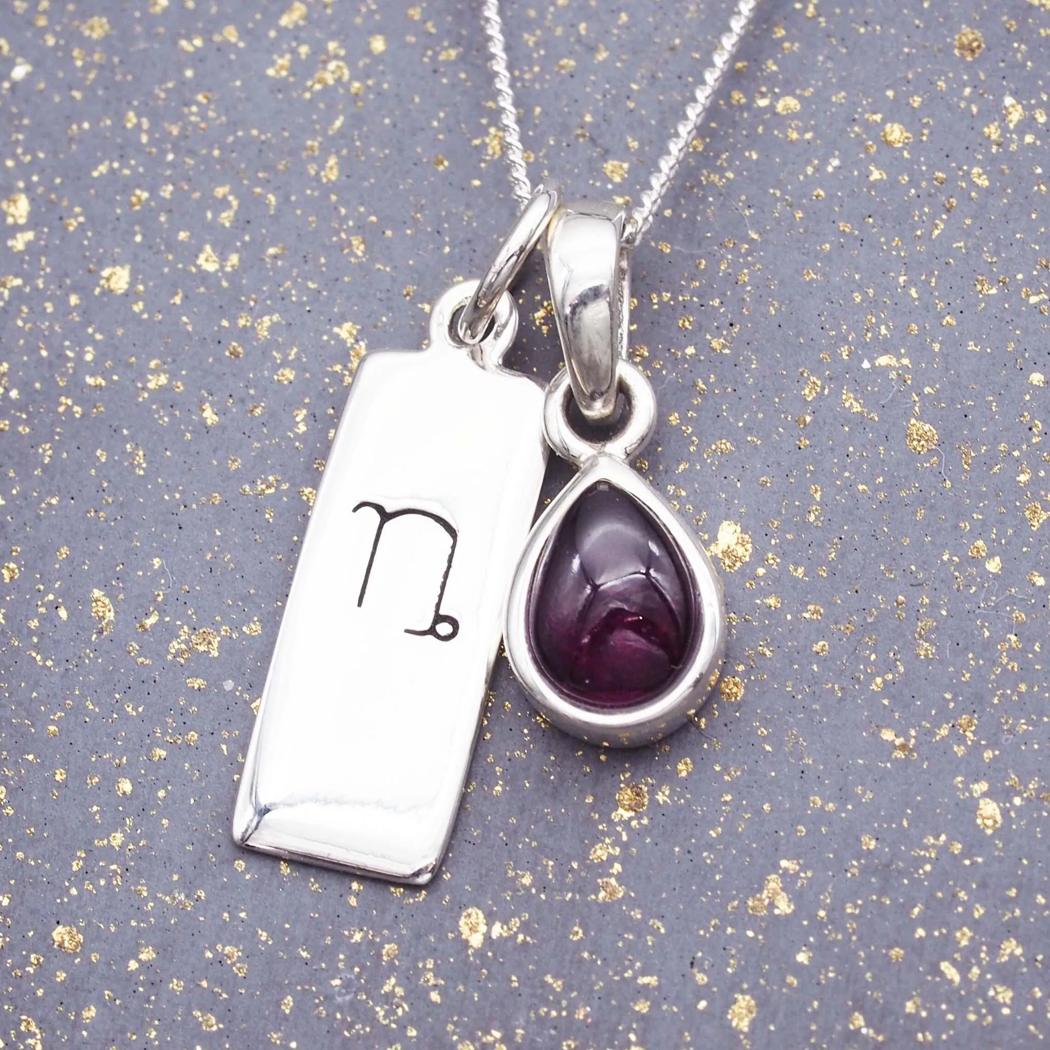 Zodiac Capricorn and January Birthstone Necklace